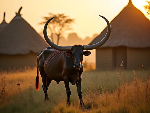Traditional Ankole homestead with iconic long-horned cattle in western Uganda