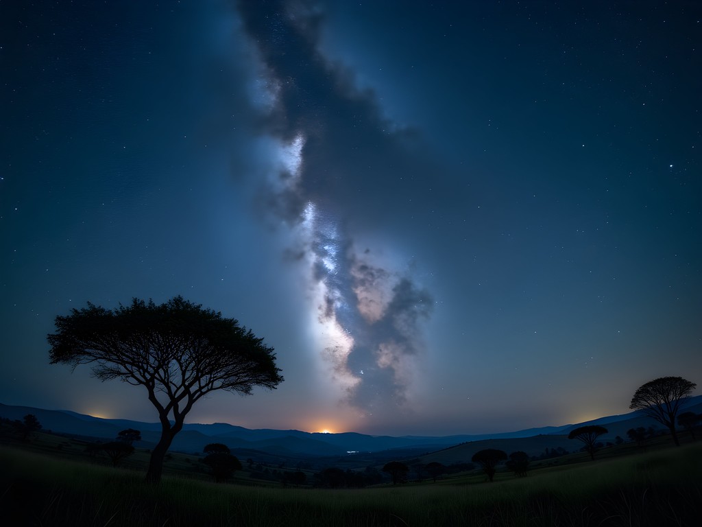 Spectacular night sky with Milky Way visible over Ugandan landscape near Mbarara