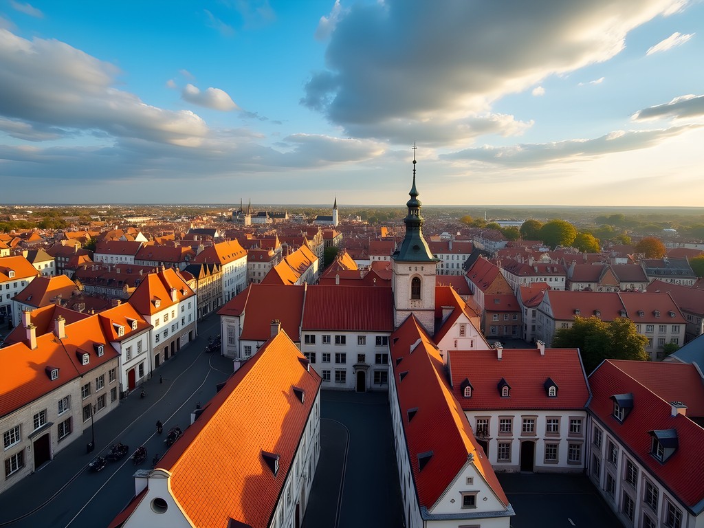 Panoramic view from St. Rumbold's Tower showing Mechelen's historic center with red-tiled roofs and church spires