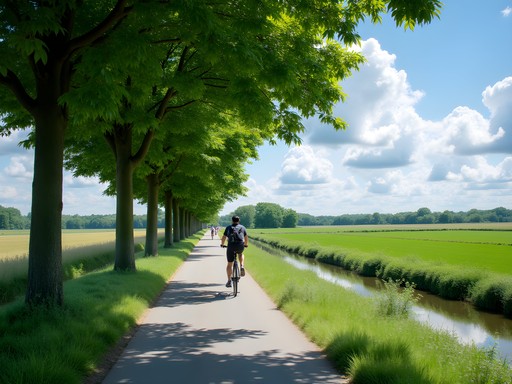 Cycling path along canals outside Mechelen with countryside views