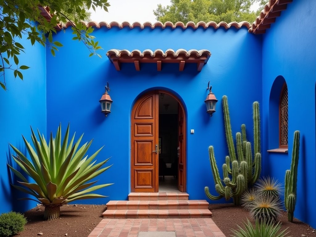 The iconic blue exterior walls of Casa Azul, Frida Kahlo's home and museum in Coyoacán