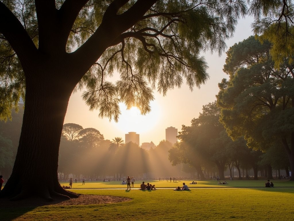 Jose McDonald enjoying sunset at Chapultepec Park with Mexico City skyline in background
