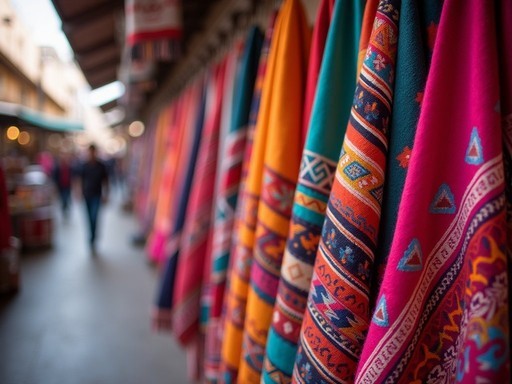Colorful traditional Mexican textiles at La Ciudadela artisan market