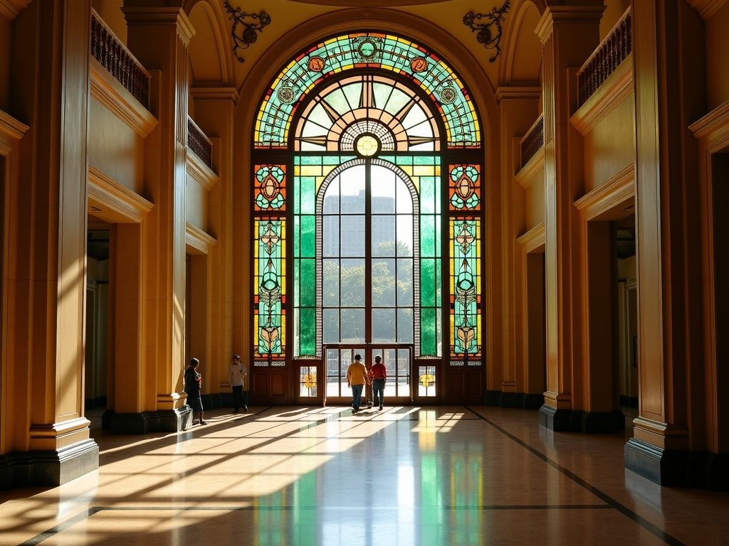 Art Deco interior of Palacio de Bellas Artes with famous stained glass curtain
