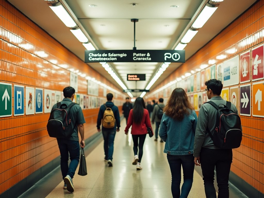 Mexico City metro station showing iconic symbol system and colorful signage