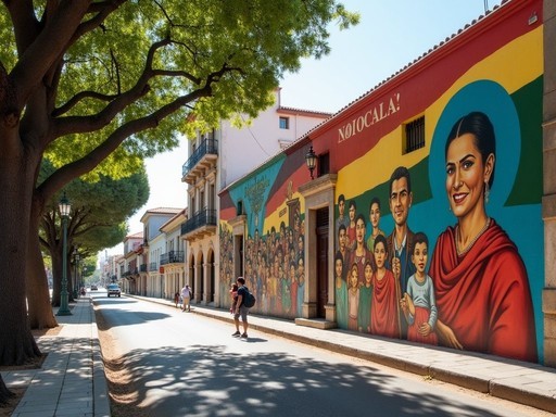 Colorful street mural in Roma Norte neighborhood with historic architecture