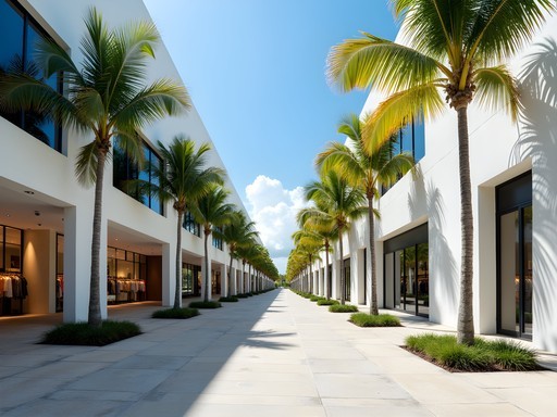 Upscale shopping area in Miami Design District with modern architecture