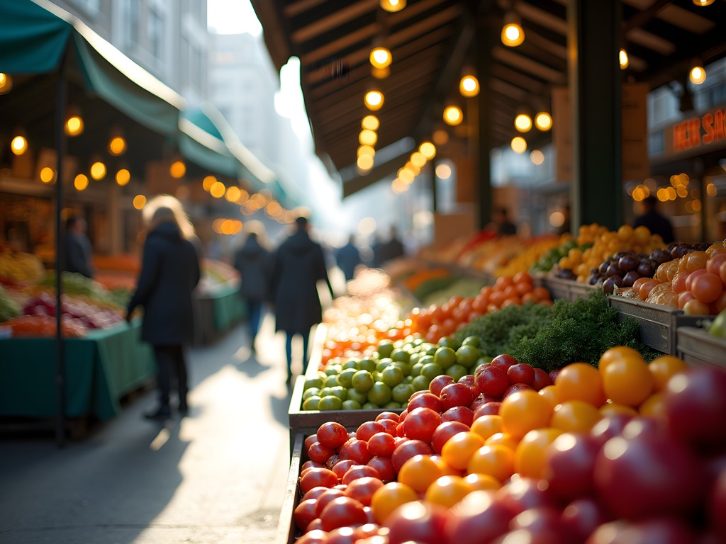 Colorful produce displays at Jean-Talon Market in Montreal