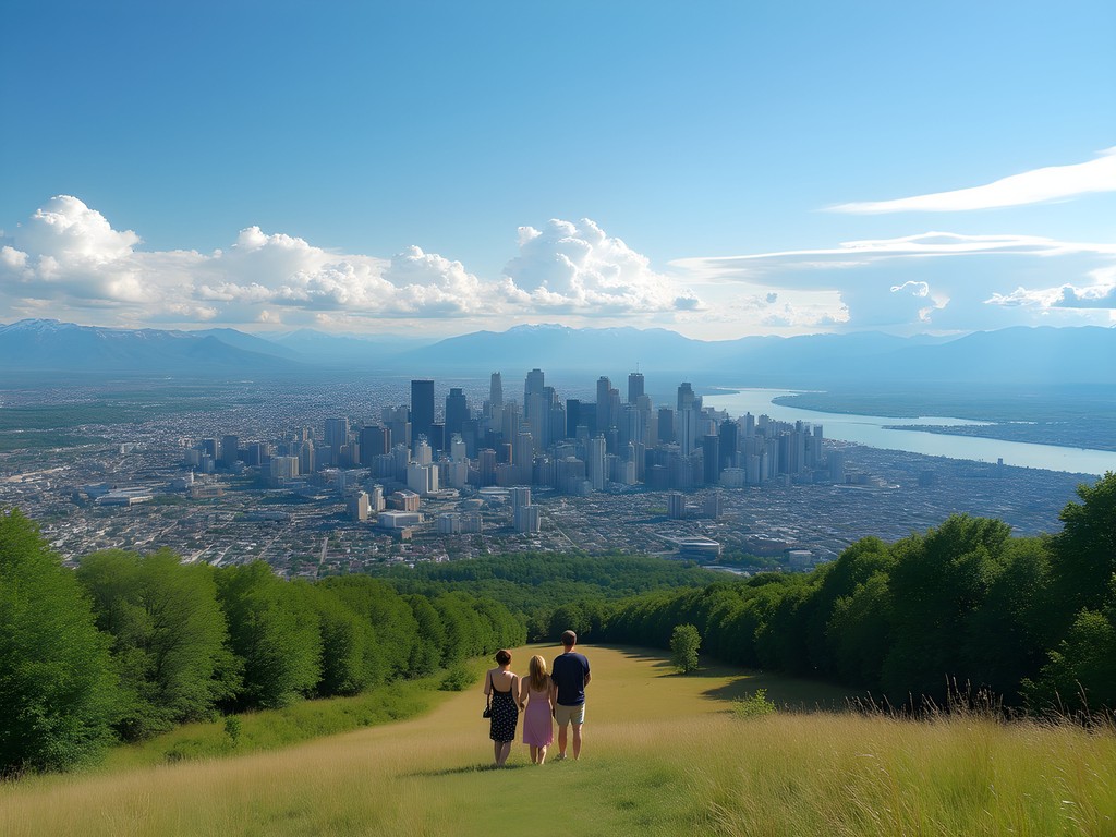 Panoramic view of Montreal skyline from Mount Royal lookout