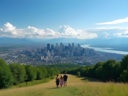 Panoramic view of Montreal skyline from Mount Royal lookout