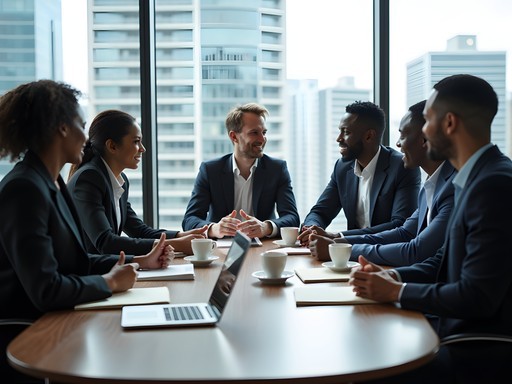 Professional business meeting between international and Kenyan executives in modern Nairobi office
