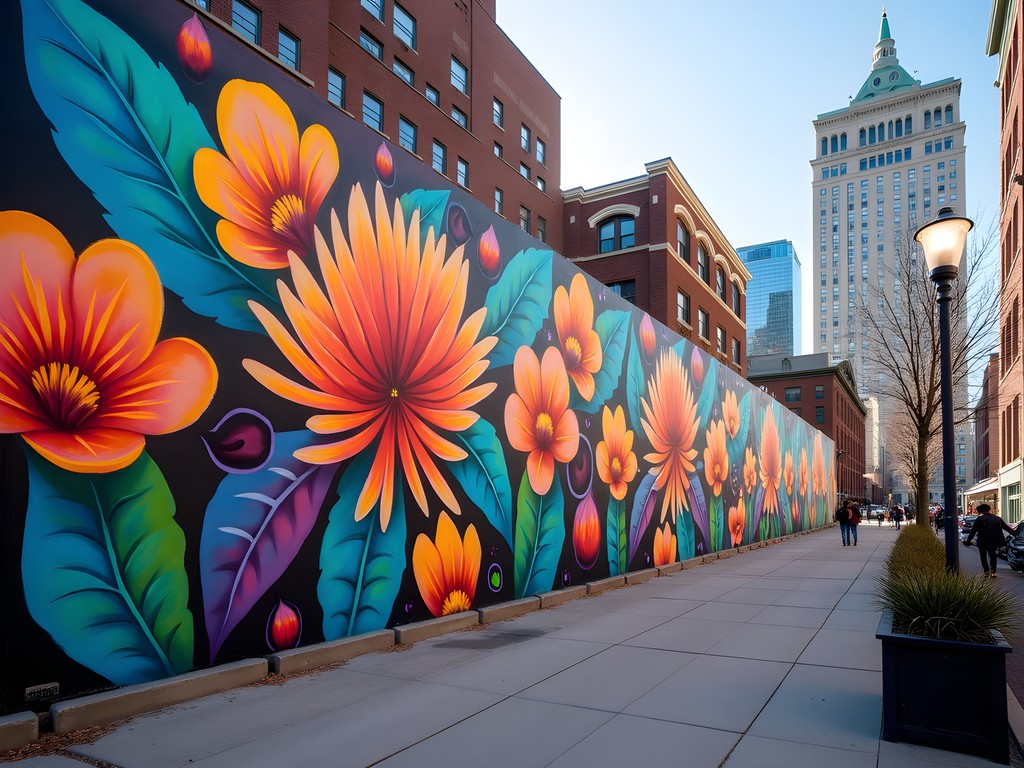 Vibrant large-scale mural from the Four Corners Public Arts project in downtown Newark