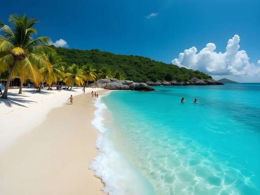 Miami Beach in Oistins with calm turquoise waters and palm trees