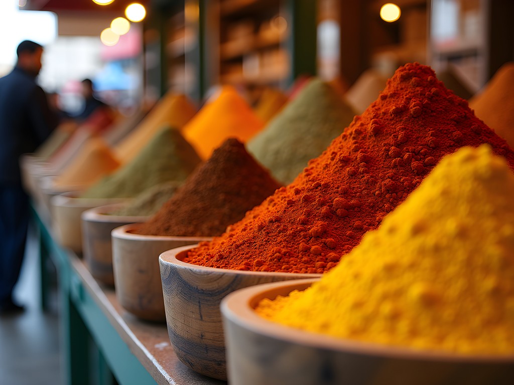 Colorful display of Middle Eastern spices at Paterson Farmers Market