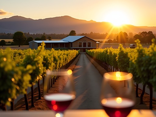 Couple enjoying wine tasting at Swan Valley vineyard during golden hour