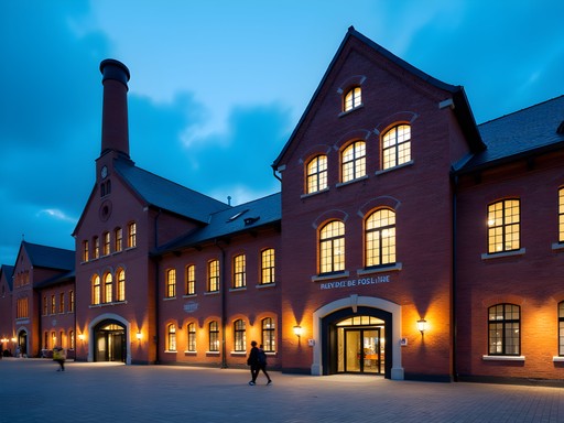 Evening view of Stary Browar (Old Brewery) cultural center in Poznan