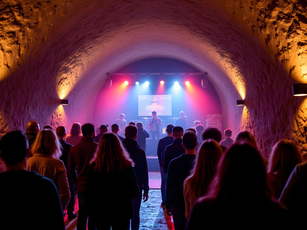 Andrew singing karaoke in underground Prague music club