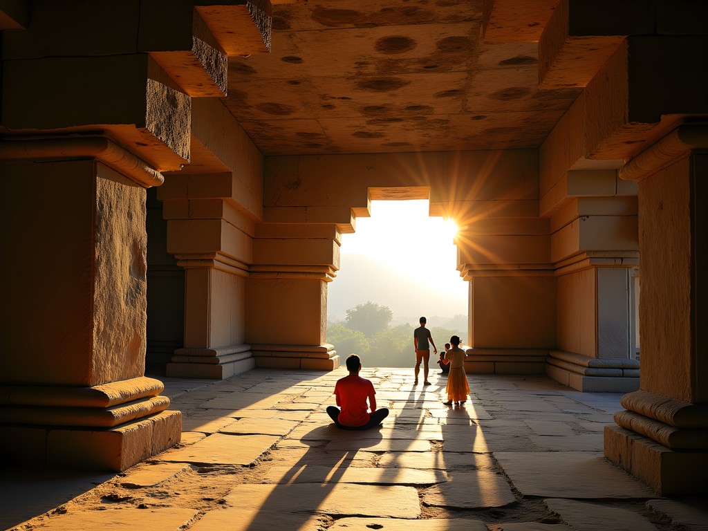 Ancient stone carvings of Pataleshwar Cave Temple in Pune during golden hour