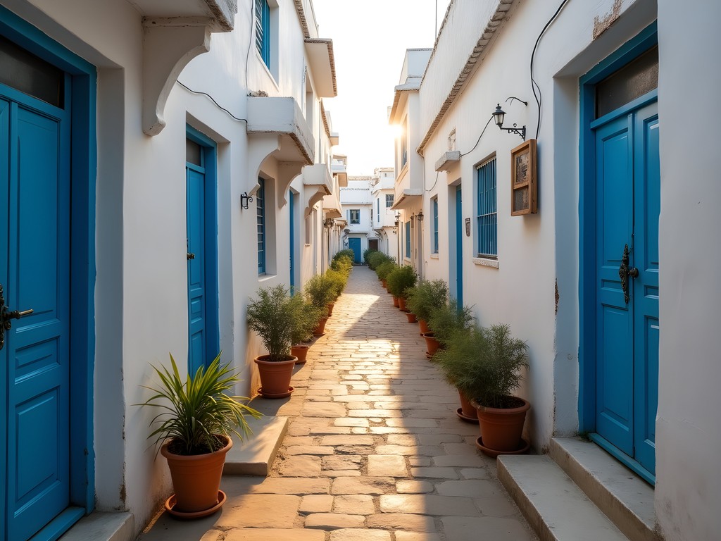 Quiet morning in a hidden residential alleyway in Pushkar with traditional architecture and morning light