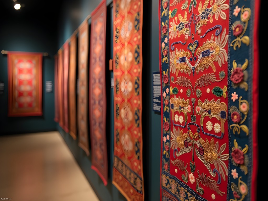 Colorful traditional textile display at Lok Virsa Museum in Islamabad