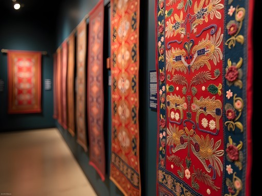 Colorful traditional textile display at Lok Virsa Museum in Islamabad