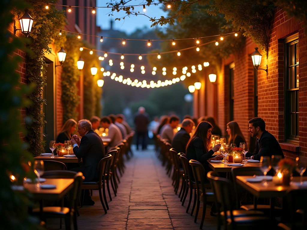Outdoor dining patio at Babylon restaurant in Richmond Kentucky during fall