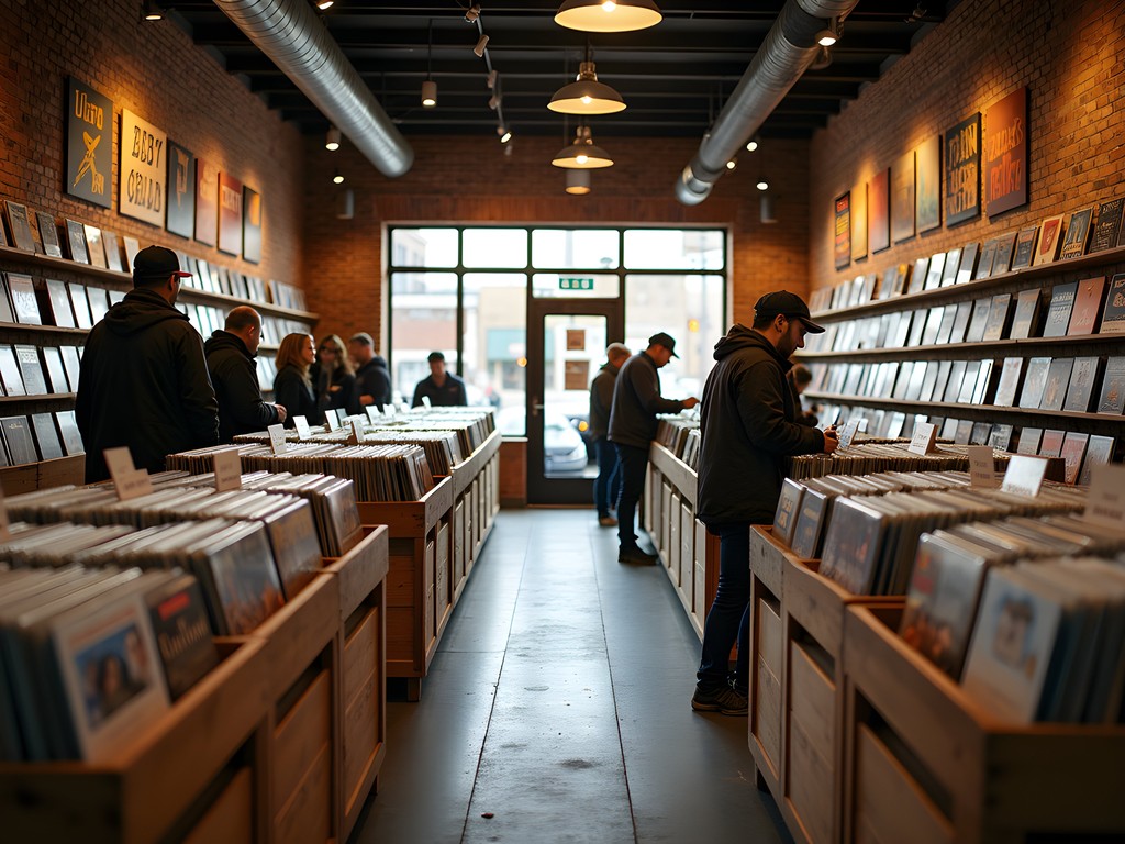 Interior of Beat Roots Records store in Richmond Kentucky with vinyl collections