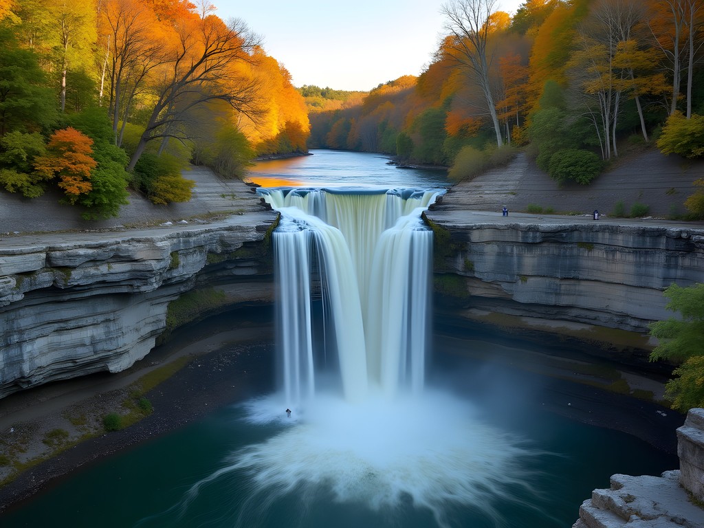 The dramatic Lower Falls of the Genesee River with exposed rock layers visible