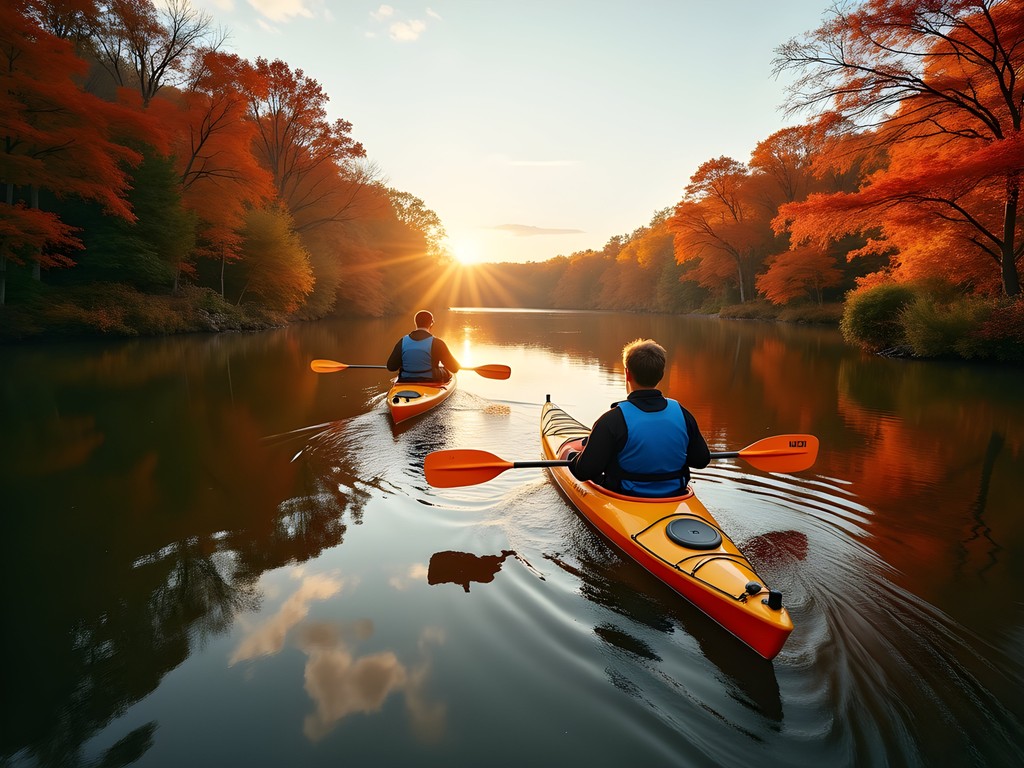 Couple kayaking on Catawba River in Rock Hill during fall