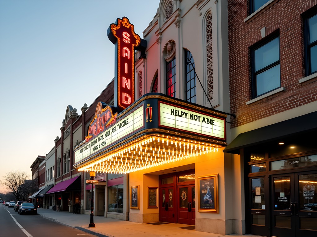 Historic art deco facade of the Stiefel Theatre in downtown Salina