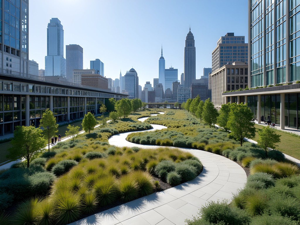 Aerial view of Salesforce Transit Center rooftop park with downtown San Francisco skyline