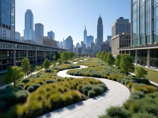 Aerial view of Salesforce Transit Center rooftop park with downtown San Francisco skyline