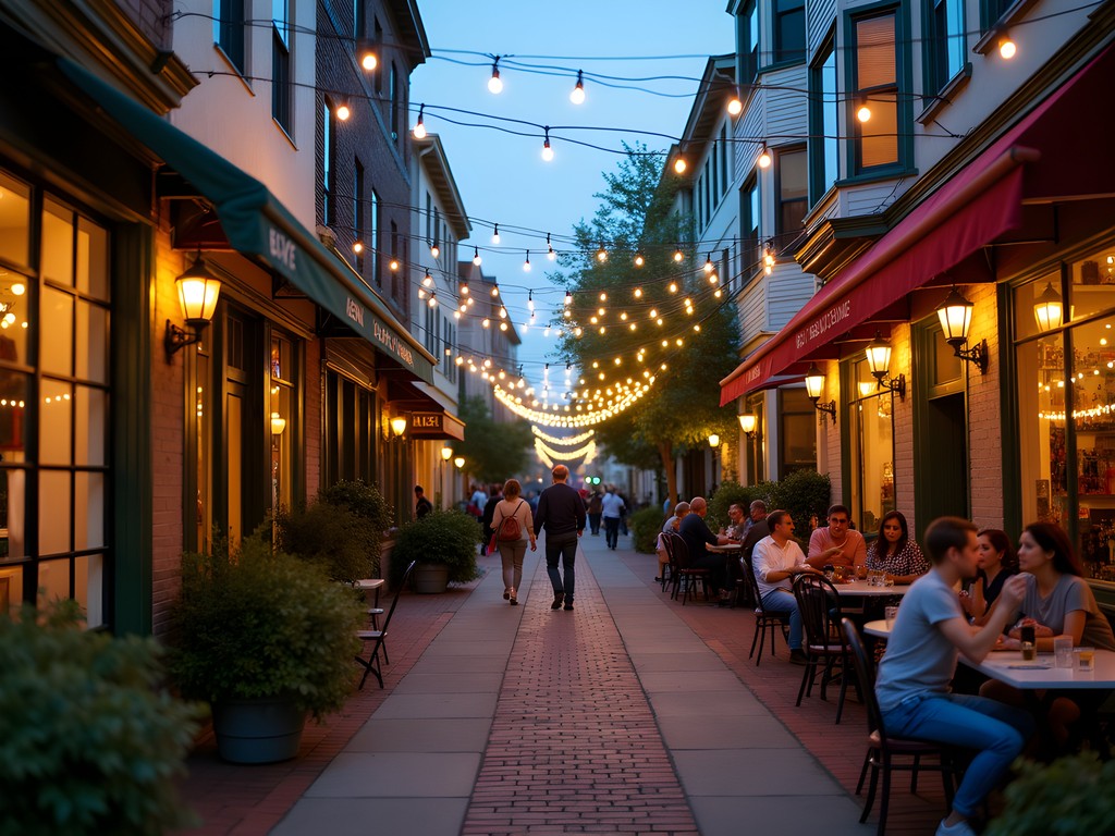 Evening street scene in Hayes Valley neighborhood with restaurants and shops