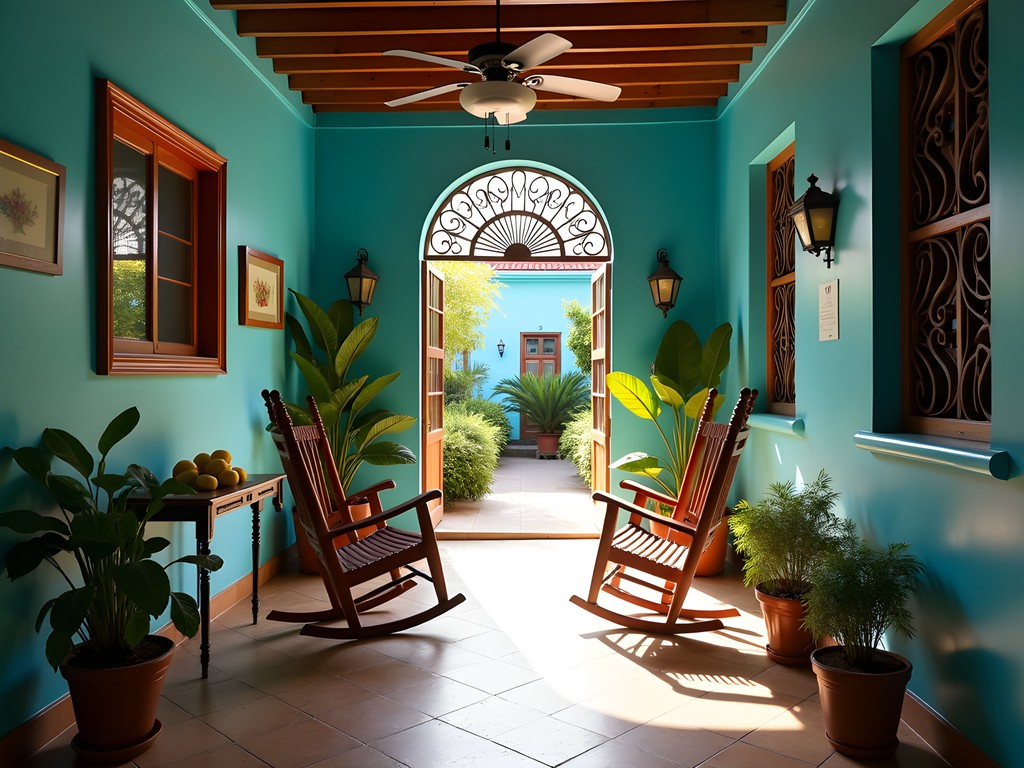 Charming colonial casa particular in Santa Clara with traditional Cuban rocking chairs