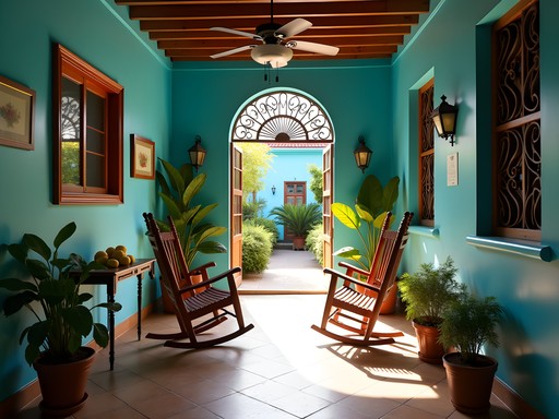 Charming colonial casa particular in Santa Clara with traditional Cuban rocking chairs