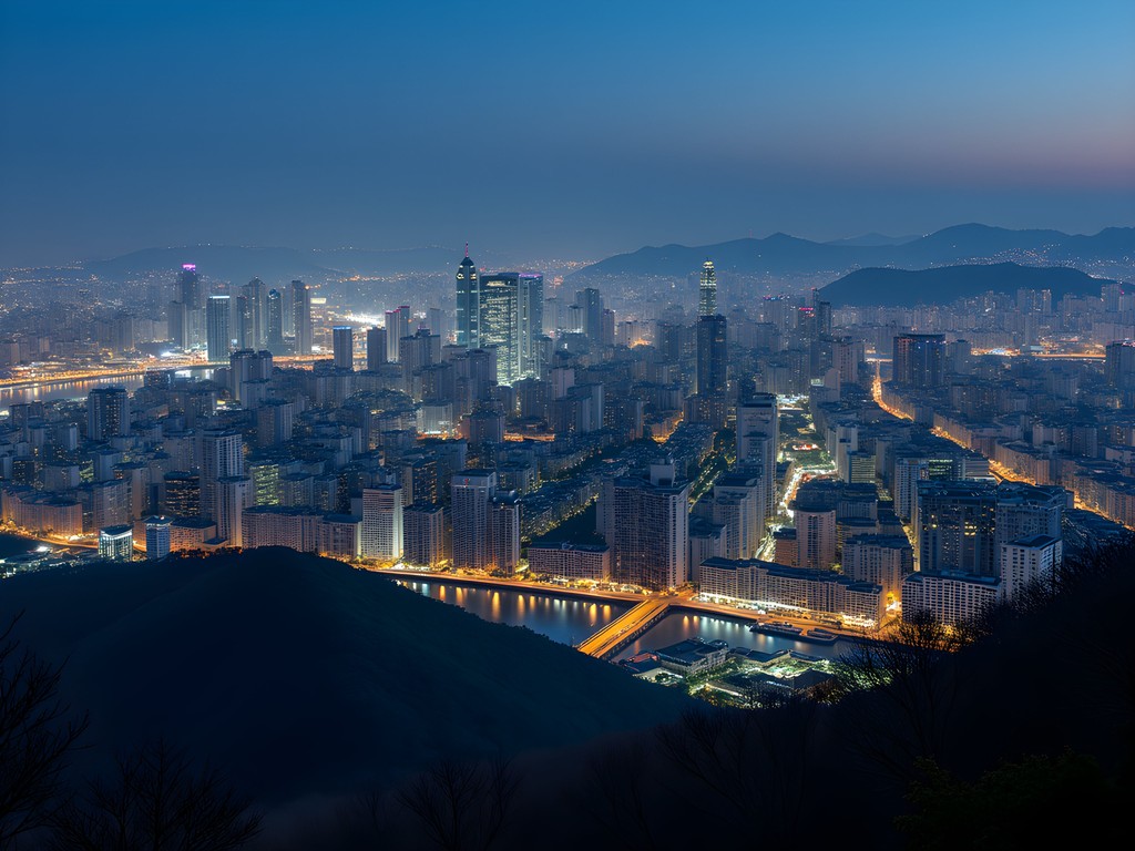 Panoramic night view of Seoul's illuminated cityscape from N Seoul Tower