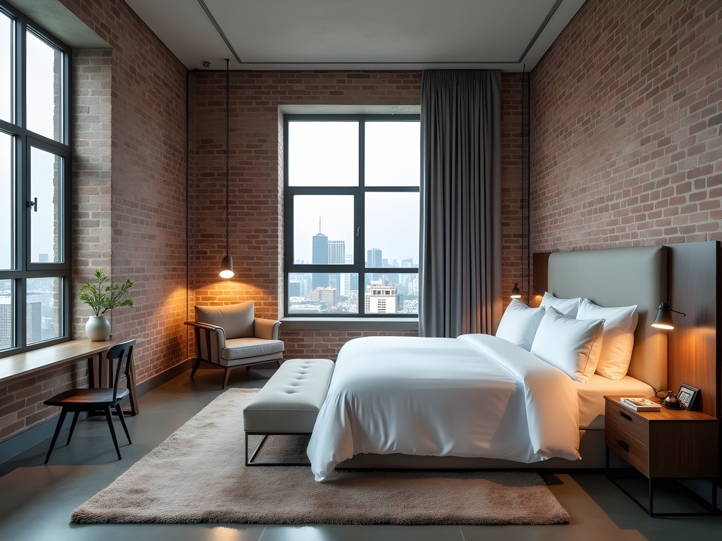 Stylish interior of boutique hotel in Shanghai showing blend of industrial and luxury elements
