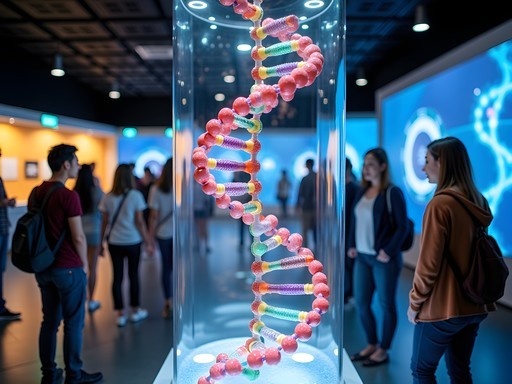 Interactive DNA exhibit at Science Centre Singapore with visitors engaged in learning