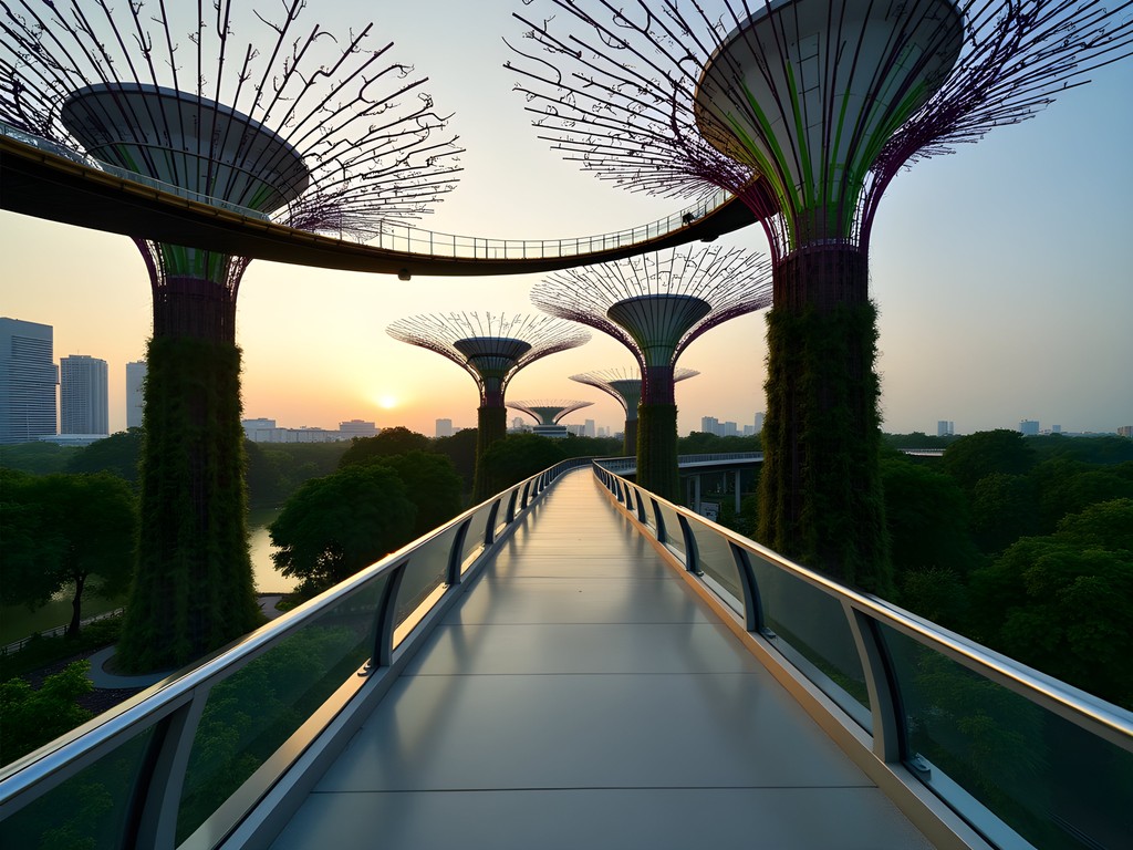 OCBC Skyway connecting Supertrees at Gardens by the Bay with architectural perspective