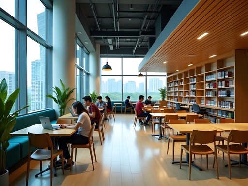 Modern co-working space in Singapore National Library with architectural interior design