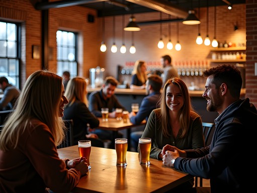 Interior of craft brewery in downtown Sioux Falls with couples enjoying drinks
