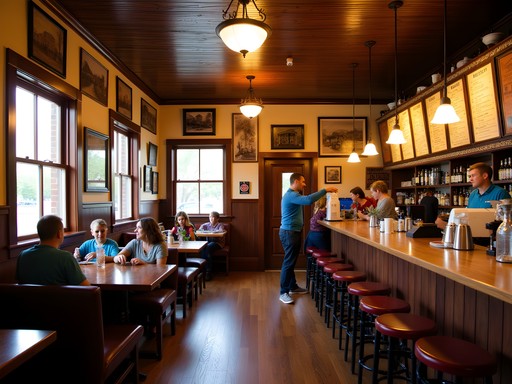 Interior of historic restaurant in St. Joseph Missouri with period decor and frontier-inspired menu