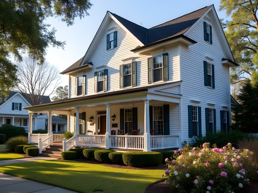 Elegant historic Summerville Inn with Victorian architecture and spring gardens in bloom