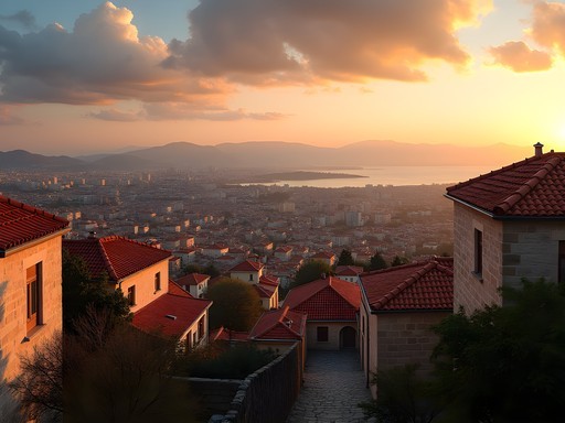 Panoramic sunset view of Thessaloniki from Ano Poli (Upper Town)