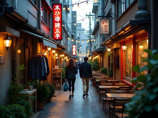 Narrow pedestrian street in Shimokitazawa lined with vintage shops and cafes