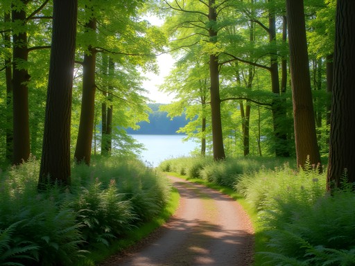 Forest hiking trail through Trakai Historical National Park in Lithuania summer