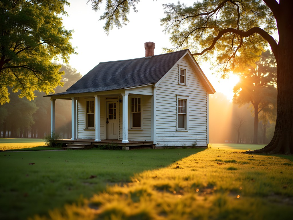 Elvis Presley's birthplace in Tupelo bathed in early morning light with no crowds