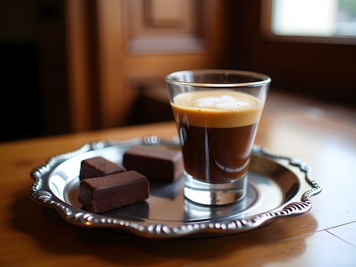 Traditional bicerin drink served in historic Turin café with chocolate treats