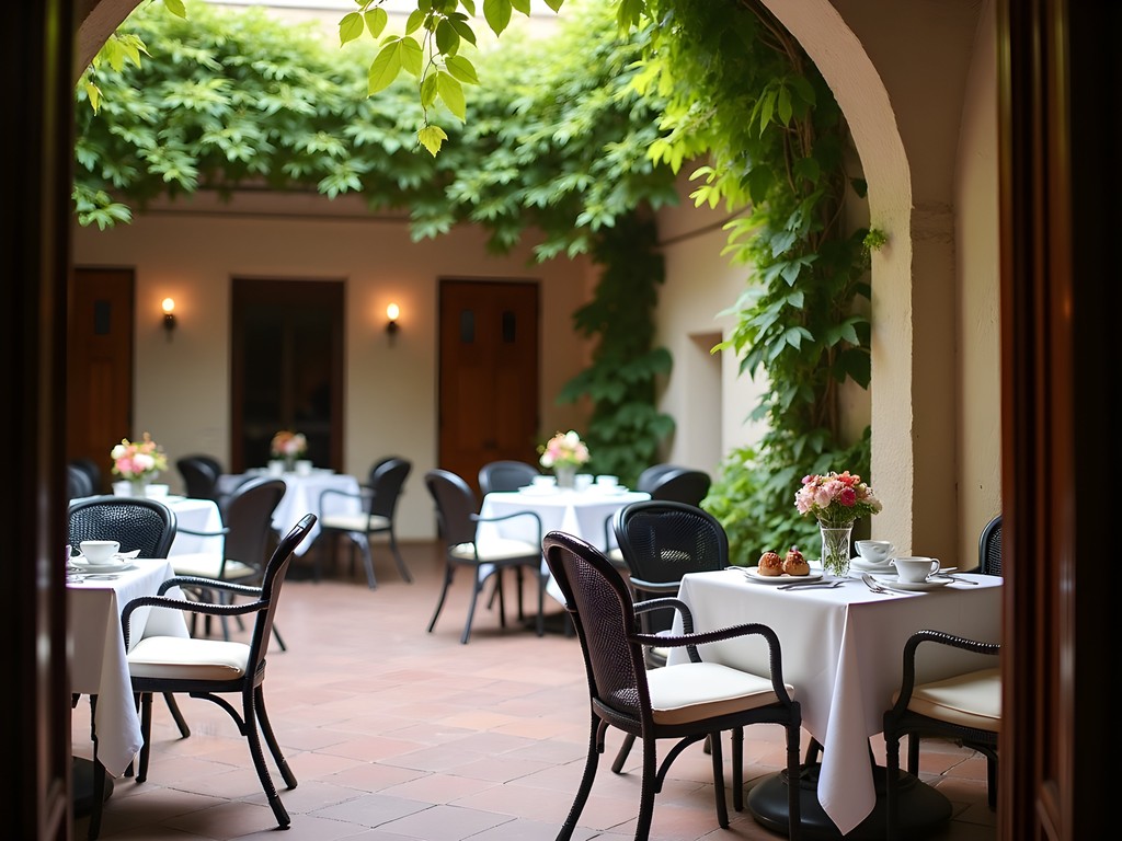 Charming courtyard breakfast setting at a boutique hotel in Verona's historic center