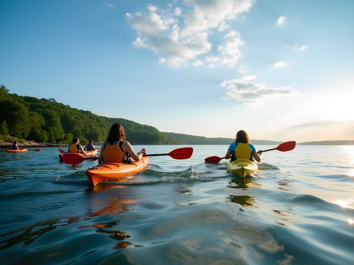 Kayaking on Narragansett Bay with Warwick's coastline visible in the background